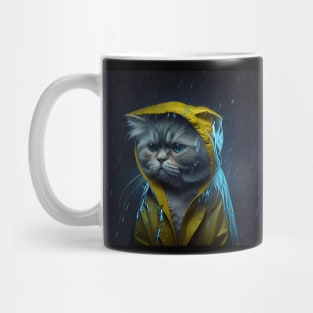 Sad Cat Wearing a Raincoat Mug